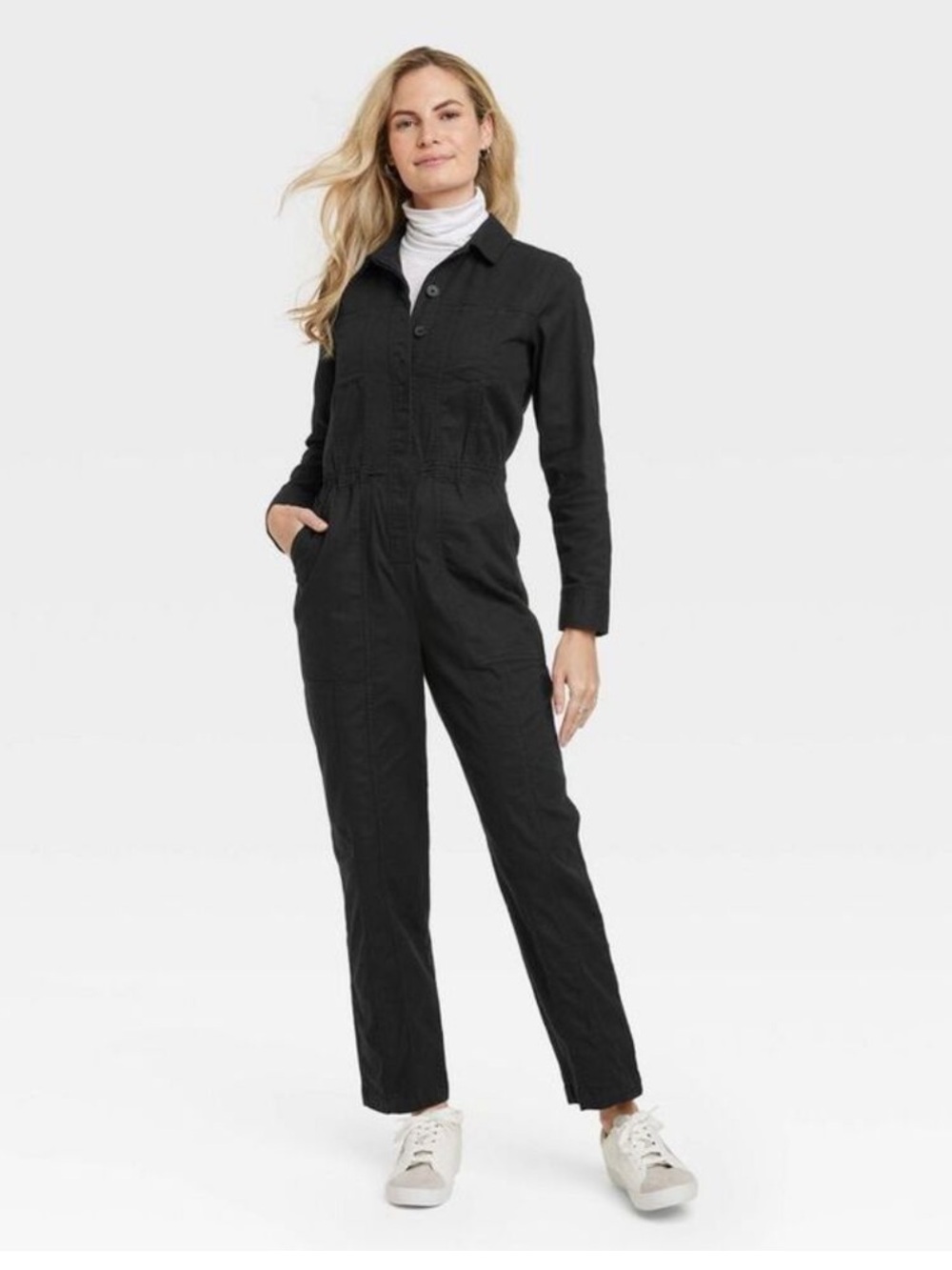 Universal Thread Cotton Button Front Coveralls Black Size 17
